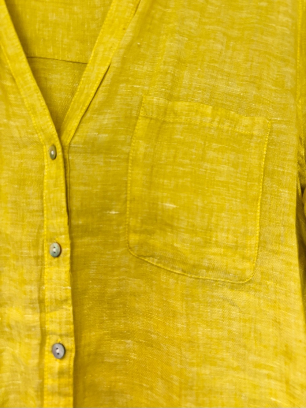 Sigrid Olsen L 100% Linen Yellow Mini Button Shirt Dress Cottagecore Coastal - Picture 4 of 8